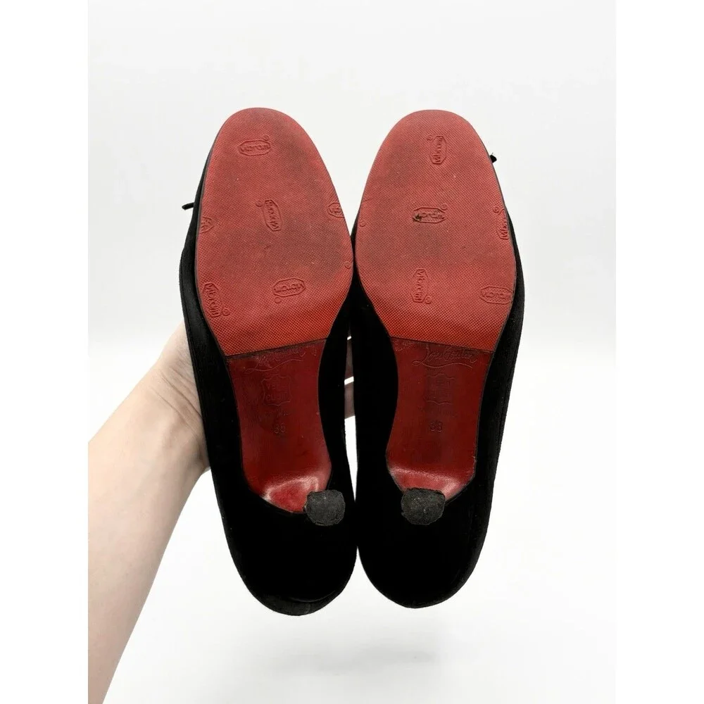 Christian Louboutin Black Suede Bow Accent Marcia Balla Kitten Heels Size EU 38